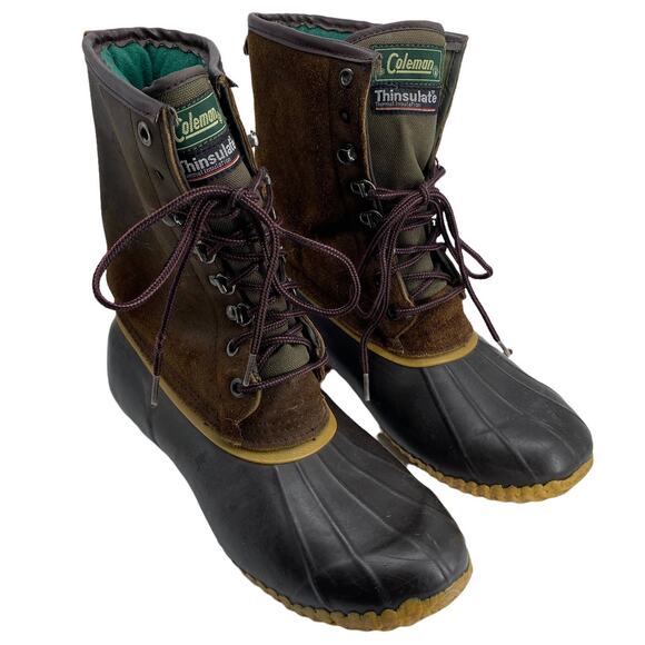 Men's Sz 10 COLEMAN Steel Shank Lace Up Duck Boots Thinsulate K998BR - Picture 1 of 9
